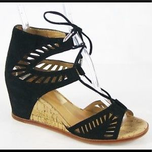 EUC - Dolce Vita Black Suede & Cork Wedges